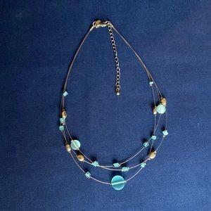 Lia Sophia 3-Strand Wire Necklace with Blue Glass and Silver Tone Beads